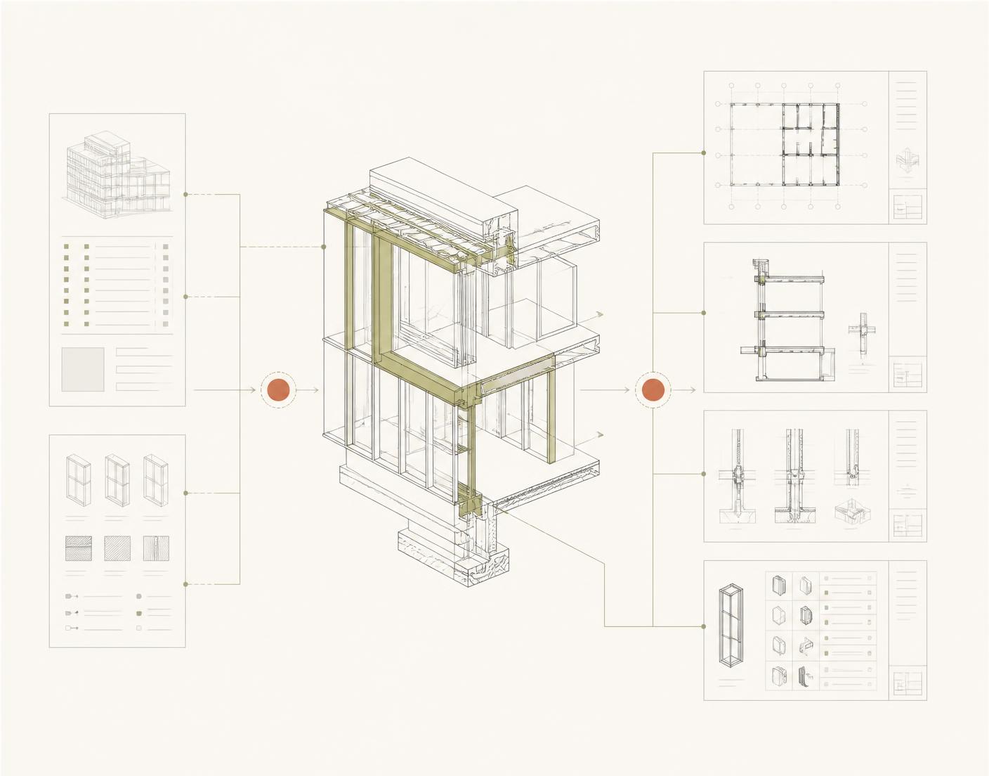 Technical diagram of project information moving from scope through BIM production and review to delivery